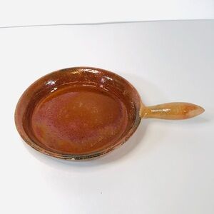 Vallauris, Made in France Antique Glazed Terra Cotta Shallow Bowl With Handle